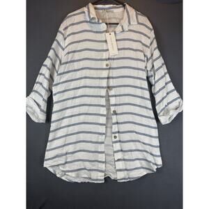 NWT Viola Borghi white tunic top striped 100% linen Italy relaxed, sz L